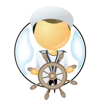 a sailor with the wheel in his hand
