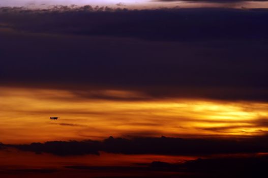 Shot of the plane at sunset