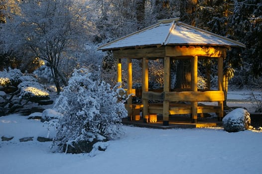 Gazebo in the winter's sunlight