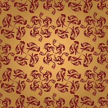 Gold and maroon swirling seamless repeat design that will tile