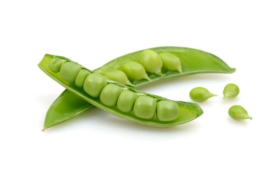 Sweet peas with pod on white background