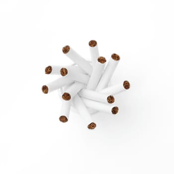 thirteen cigarettes bouquet shot from above over white background, concept