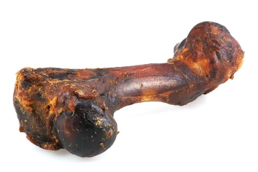 Smoked dog bone, isolated on a white background.