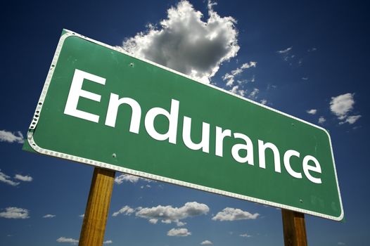 Endurance Road Sign with dramatic clouds and sky.