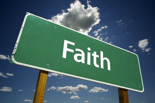 Faith Road Sign with dramatic clouds and sky.