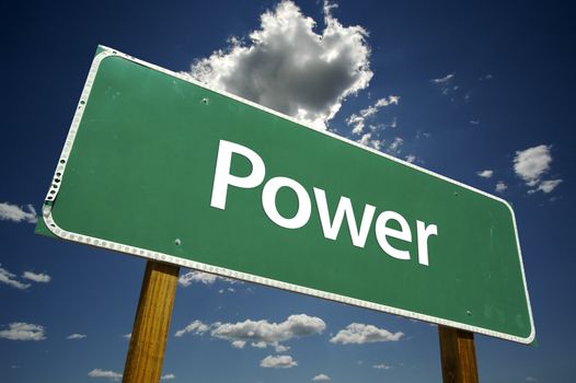 Power Road Sign with dramatic clouds and sky.