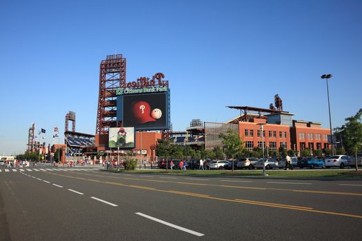 The Phillies concrete and old fashioned brick ballpark in South Philadelphia