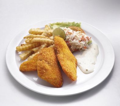 fried chicken fillet with french fries and appetizer
