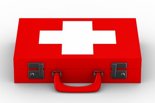 Red suitcase with white cross. Isolated 3D image