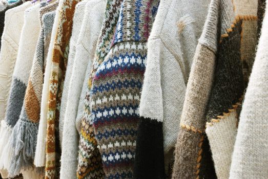 Colorful woolen handmade sweaters on sale.