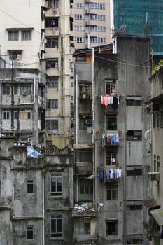 Dark and gloomy image of residential urban decay in Hong Kong.
