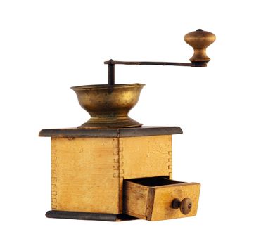 Detail of the coffee grinder over white background