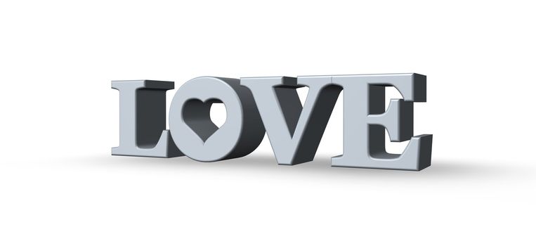 the word love with an heart shaped hole in the letter o - 3d illustration