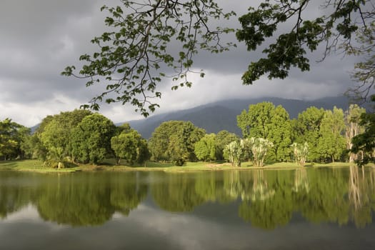 Lakeside view in a tropical country.