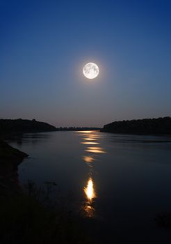 night moon and moonbeam in river
