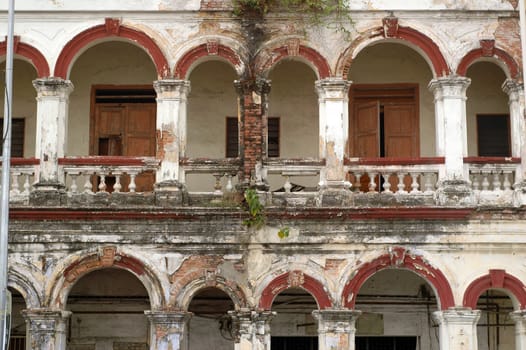 An old British colonial deserted heritage burn building