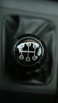 European sport car`s manual gear shift.