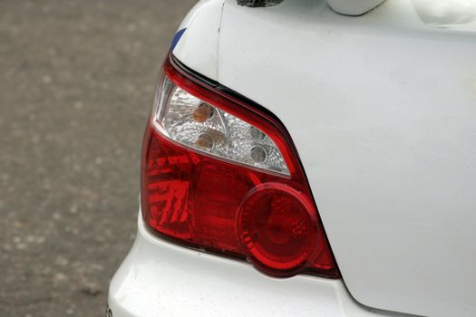 Rally car rear light close-up.