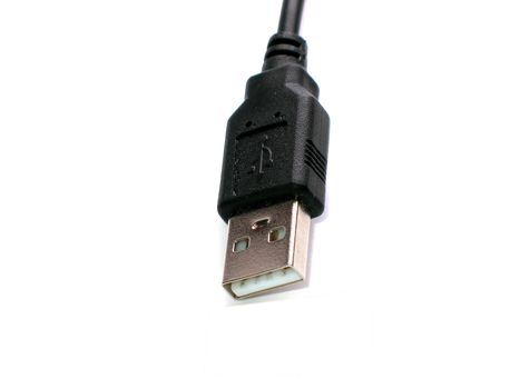 Black usb connector isolated on white background.