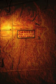 Grunge Electrical Room Steel Door with Danger Sign