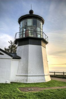 Cape Meares Lighthouse at Sunset along Oregon Coast