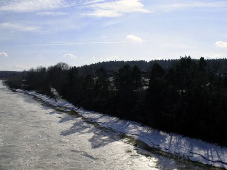 Frozen biggest latvian river Daugava.