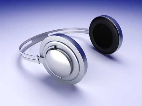 3D rendered Illustration. Chrome / Silver Headphones.