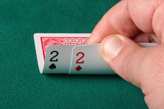 A pair of 2 hole cards in texas holdem poker