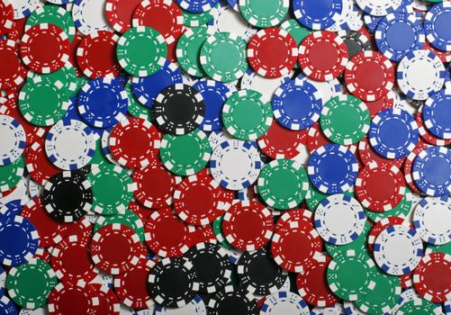 Casino poker chips of all colors and value