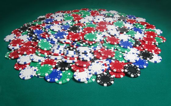 Pile of chips on a professional filt pokertable