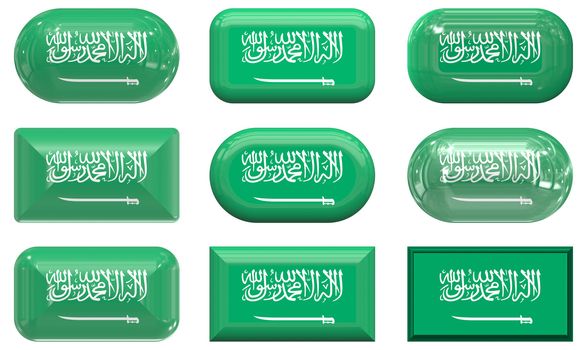 nine glass buttons of the  Flag of Saudia Arabia