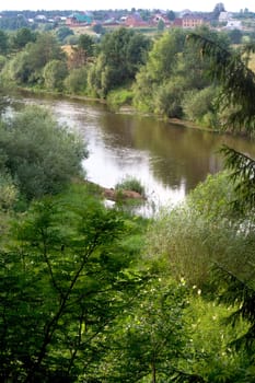 landscape with village and river
