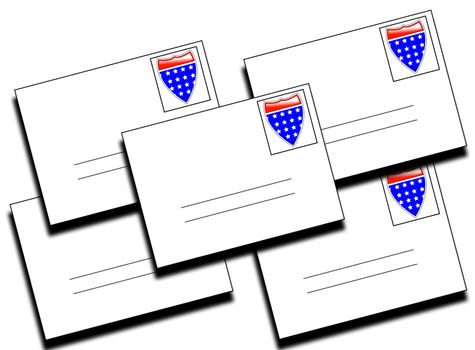 A lot of letters with the flag of the United States of America represented by a stamp shield.