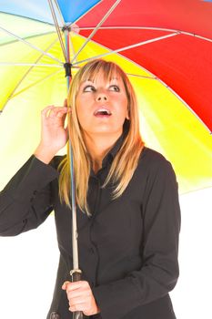 young girl with umbrella in colors