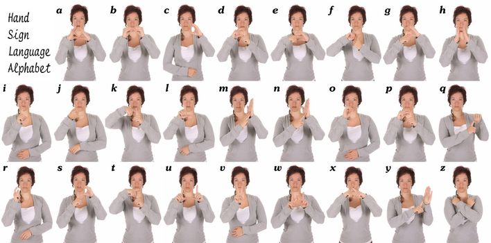 beauty young deaf person hand demonstrating, the alphabet of signs 