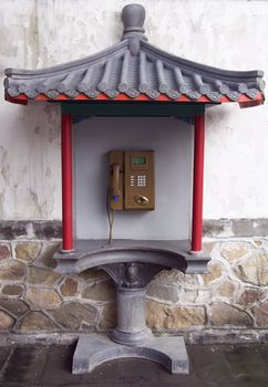 Telephone box in chinese style.Beijing.Summer Palace.