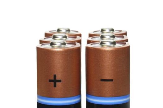 Batteries accumulators Isolated on a white background Macro