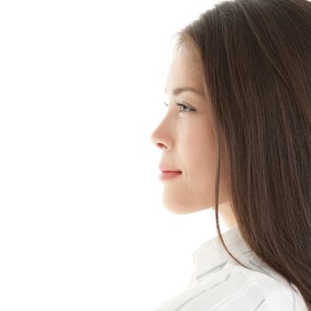 Profile woman. portrait of a beautiful young woman. Bright and isolated on white.