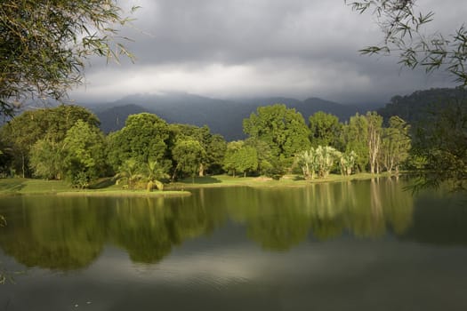 Lakeside view in a tropical country.