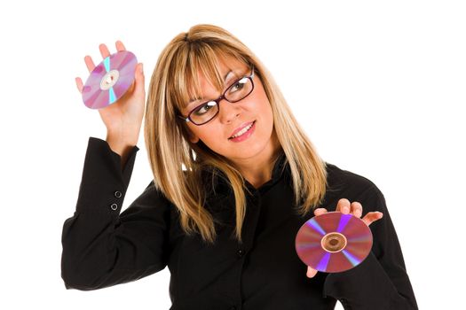 beautiful young woman holding compact disc