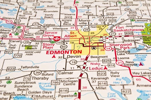 Road map of Edmonton City, Alberta, Canada.