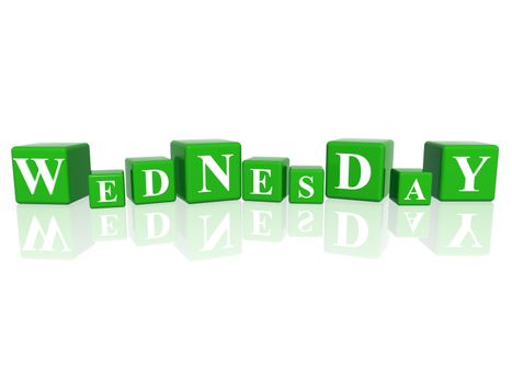 3d green cubes with letters makes wednesday