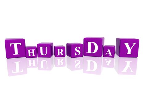 3d violet cubes with letters makes thursday