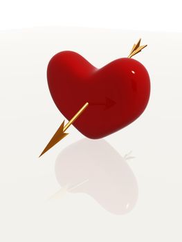 red 3d heart pierced by golden arrow