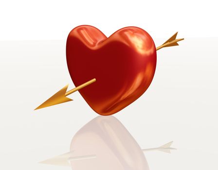 golden red 3d heart pierced by arrow