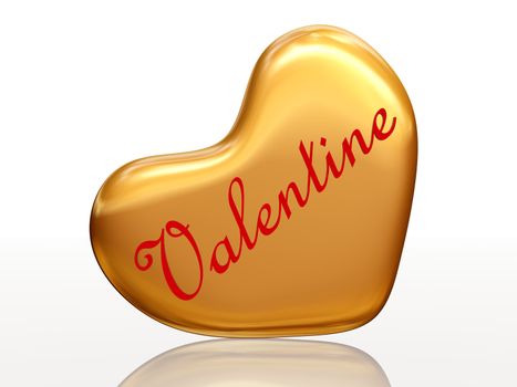 3d golden heart, red letters, text - Valentine, isolated