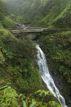 Waterfall on the Road to Hana, Hana Highway, Maui, Hawaii, USA.