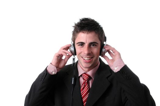 young businessman listen music