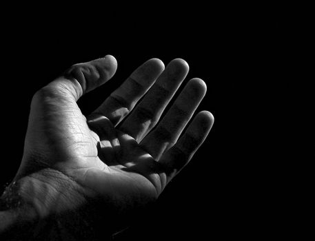 Black & white image of a open hand