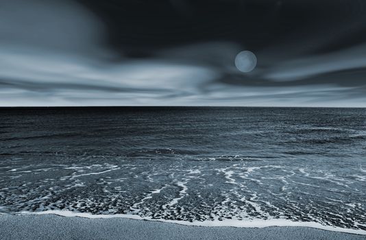Picture of a beach at night (blue toned)